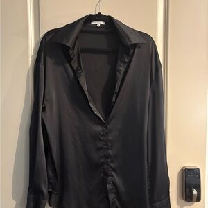 Black Satin Button-Up Shirt